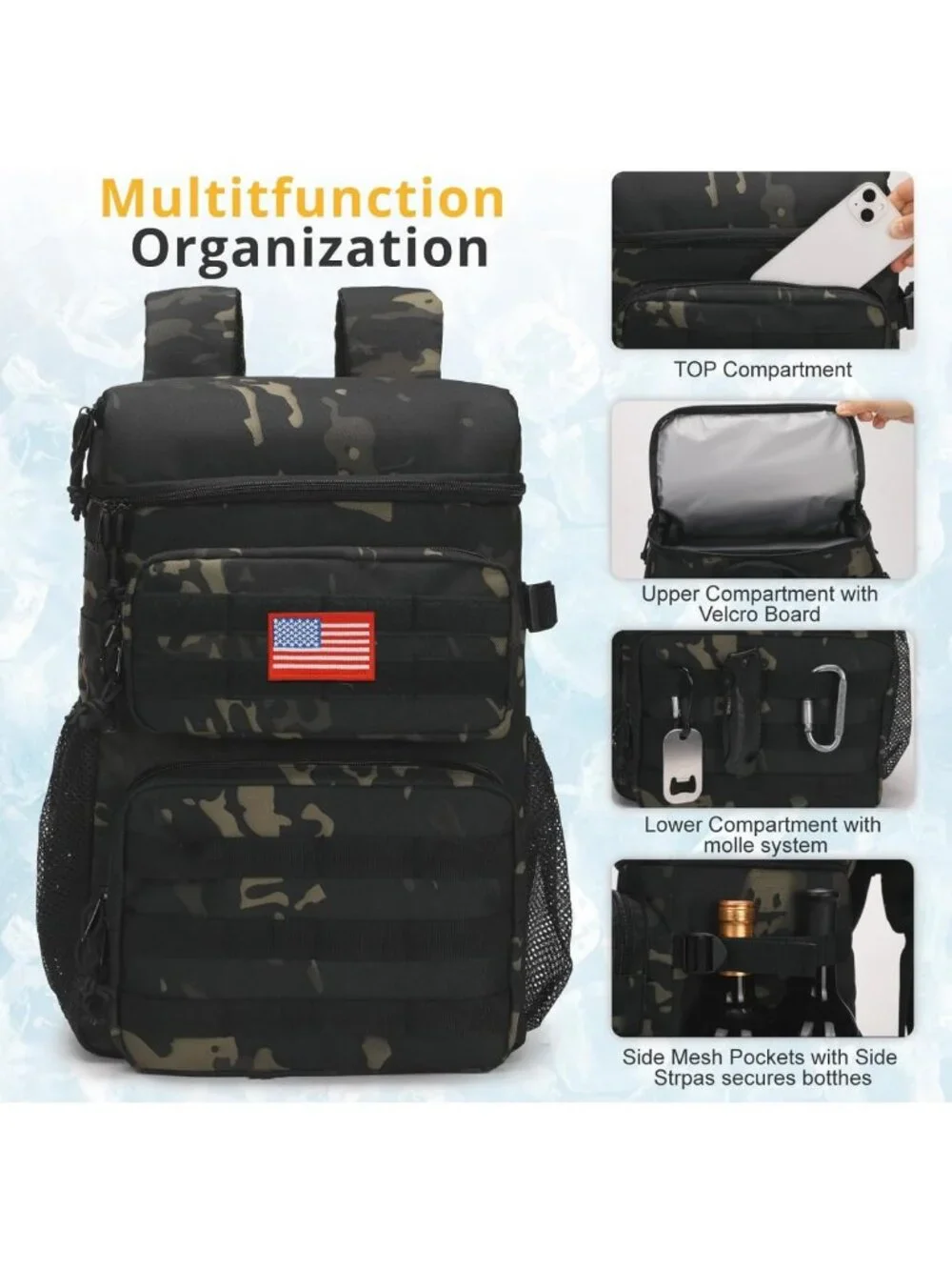Insulated Tactical Backpack Cooler 25L | Portable Soft Lunchbox, Water-Resistant